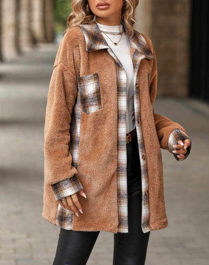 Fashionable plush long-sleeved mid-length coat