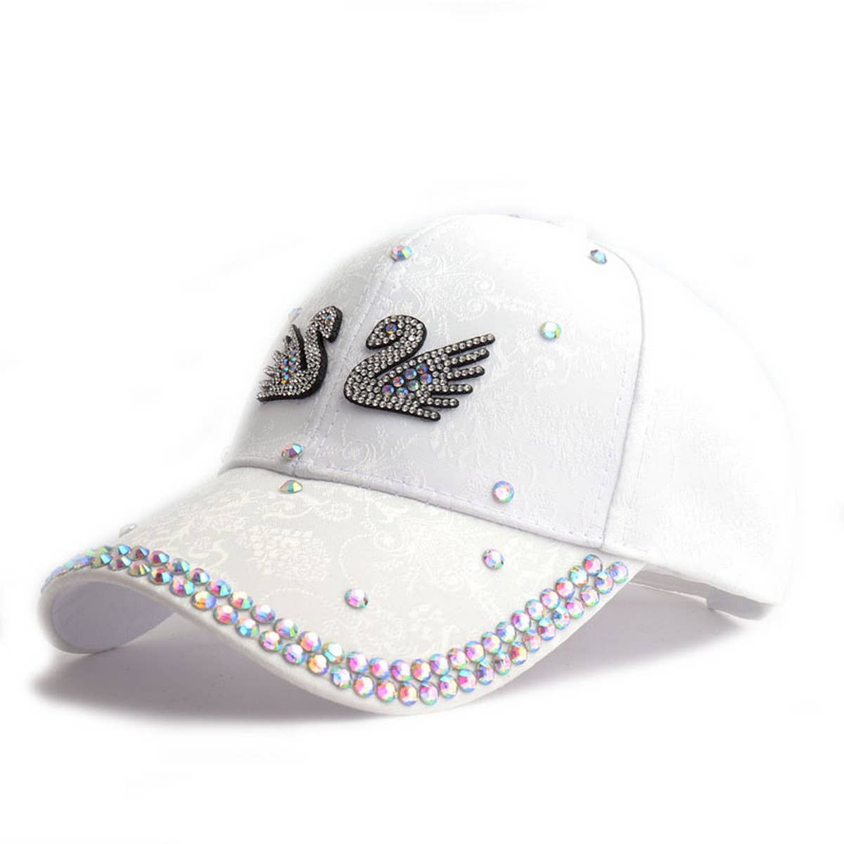 Double Swan Rhinestone Baseball Cap Sun Hat_CWAH1059