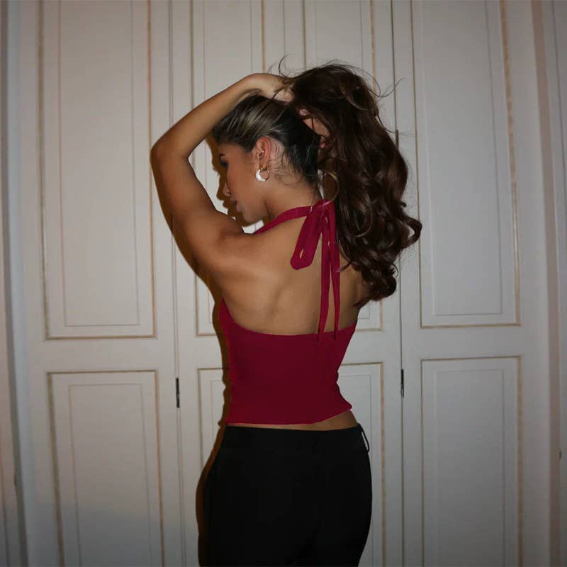 Lace Trim Halter Neck Slim Fit Cami Top