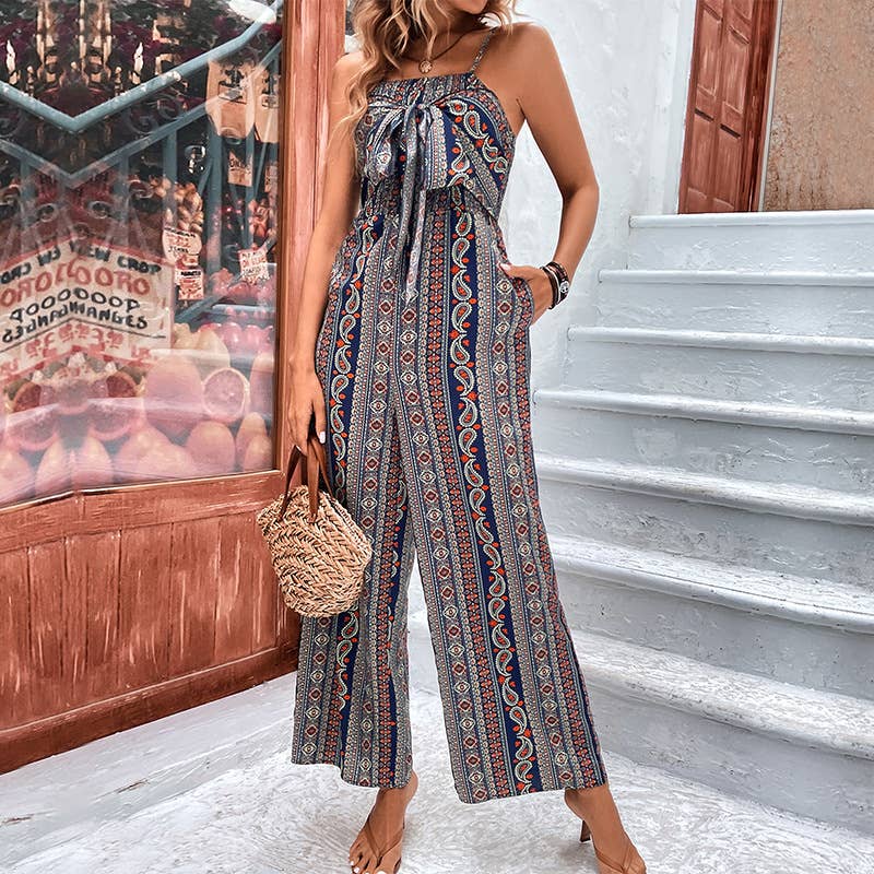 Ethnic style thigh-high jumpsuit