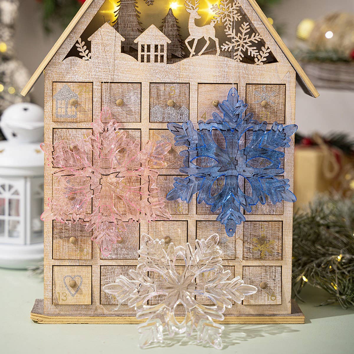 CWMM10187_CLEAR HEXAGON SNOWFLAKE CHRISTMAS ORNAMENTS