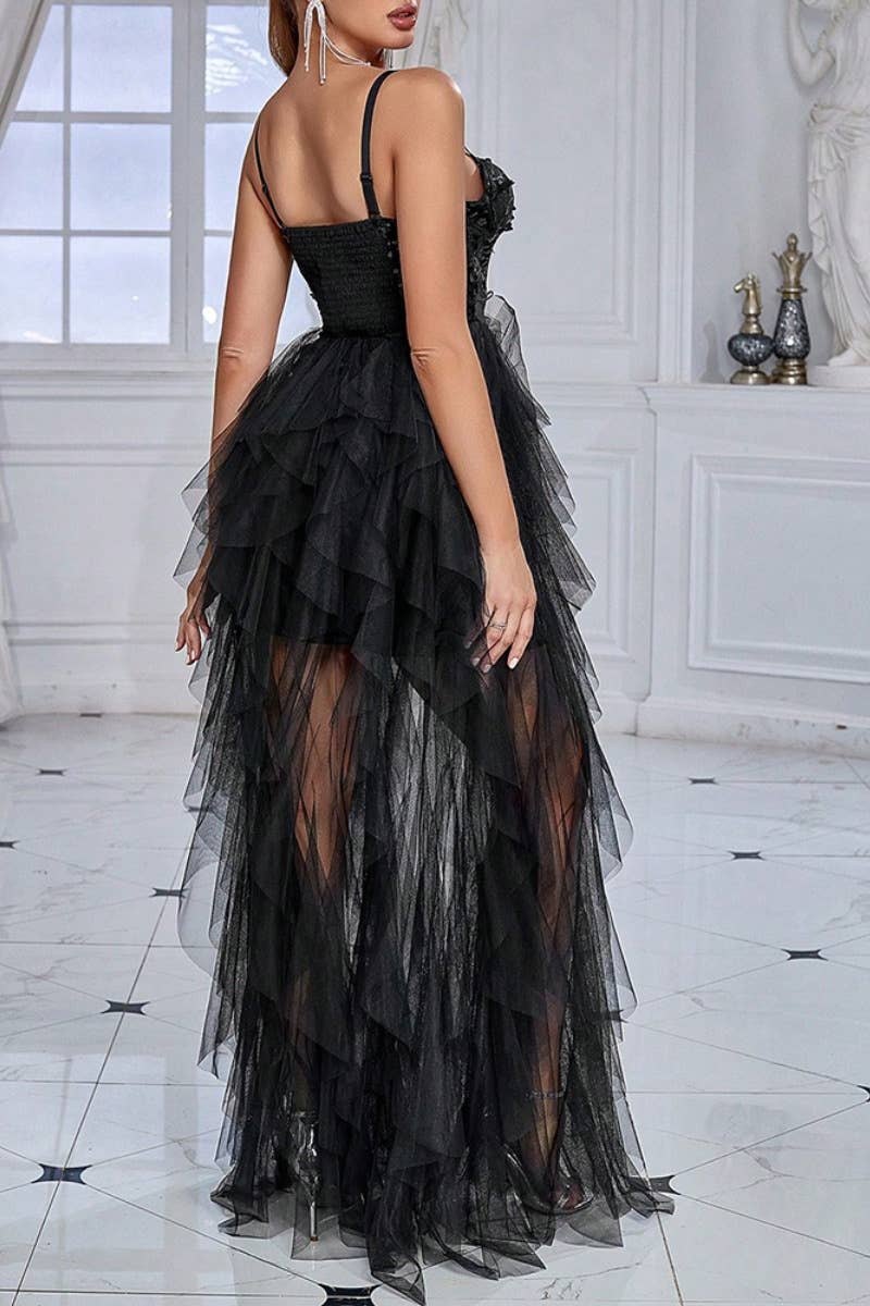 CWDHL0382_SLEEVELESS SEQUIN MESH EVENING DRESS