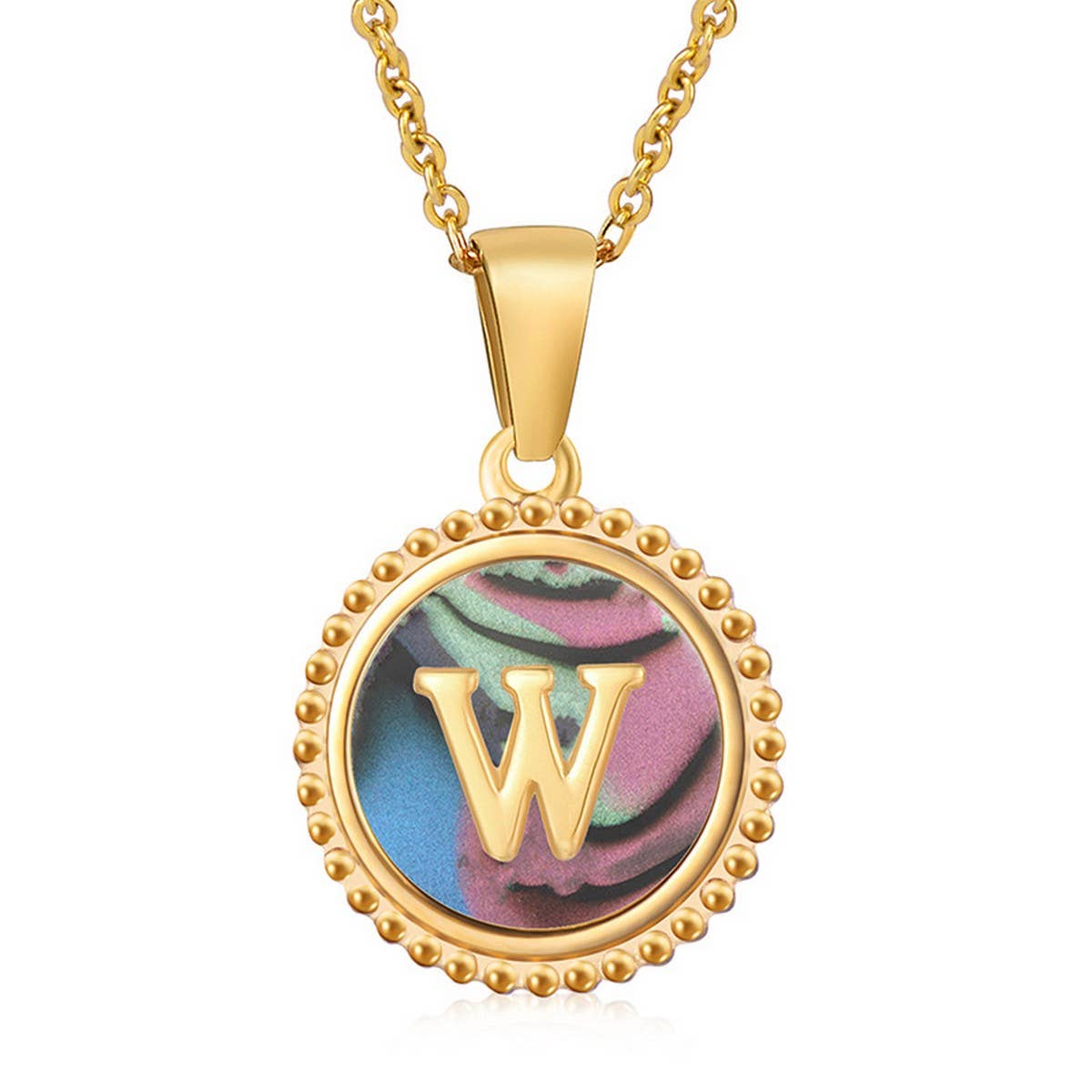 CWAJE1942_Simple Round Colorful Shell Letter Necklace
