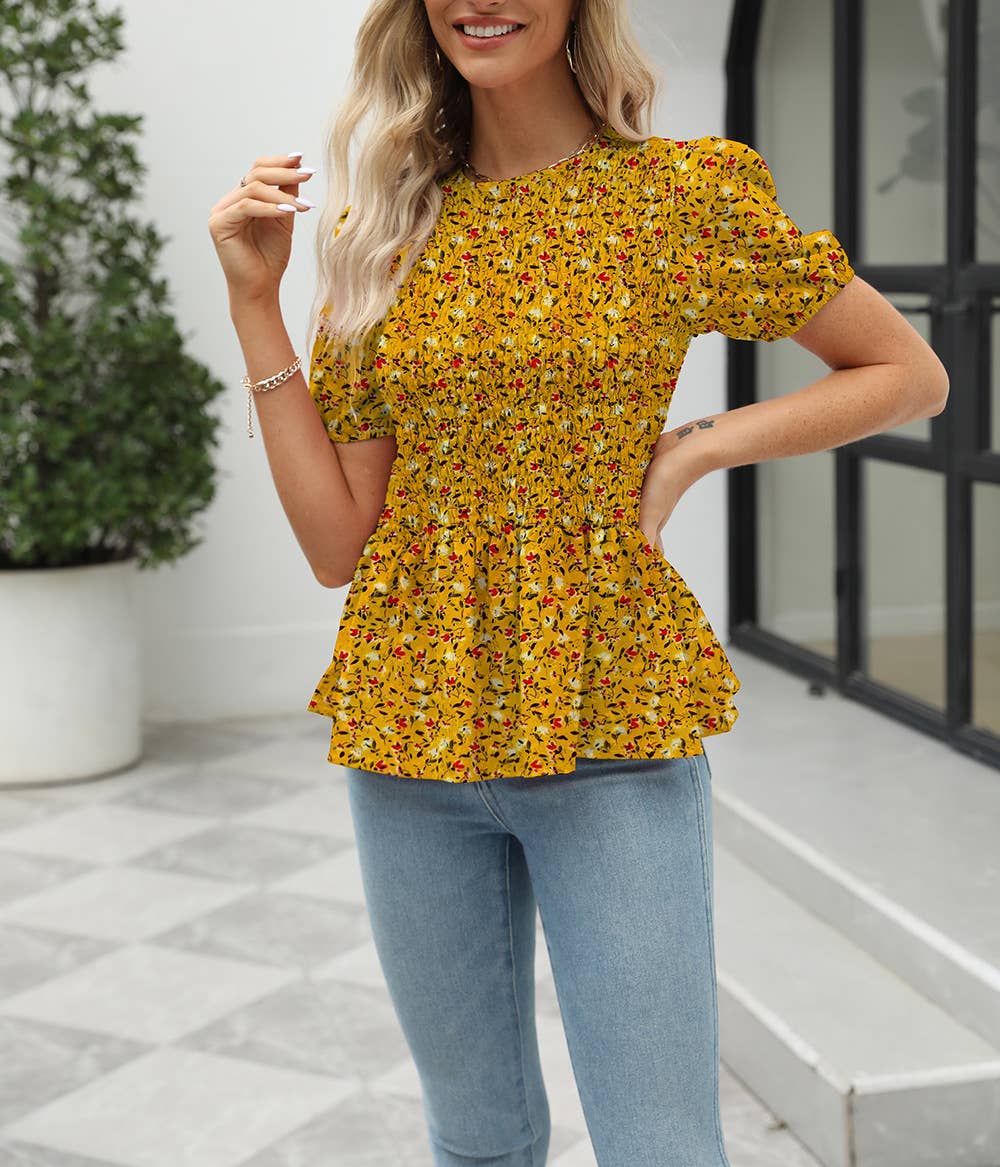 SHORT SLEEVE SHIRT WITH SHREDDED FLOWER BOUQUET