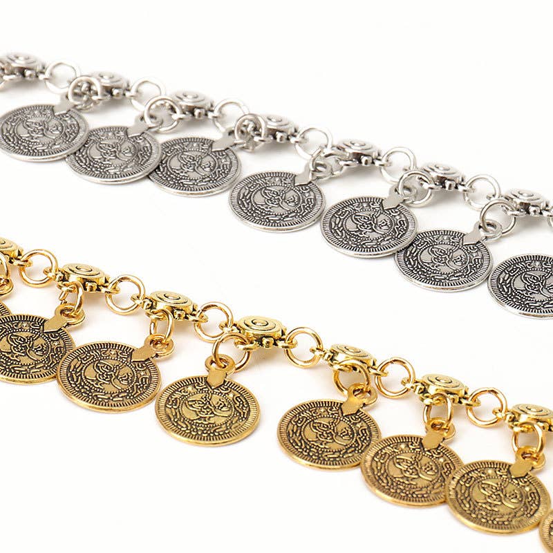 Retro ethnic metal pendant ancient coin belt