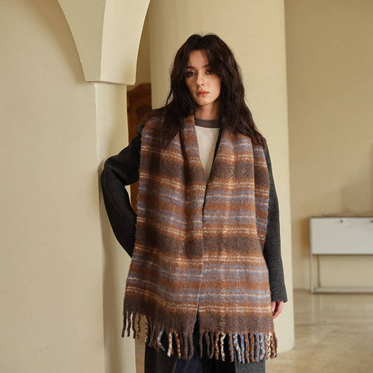 High-Quality Wool Blend Plaid Scarf for Women