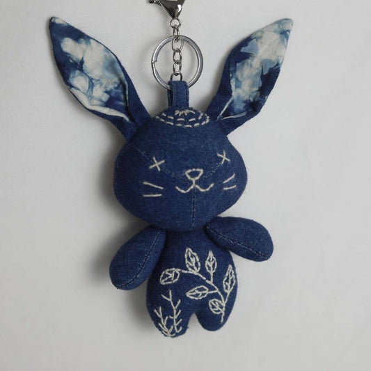 Handmade Indigo Bunny Plush Charm Doll Toy