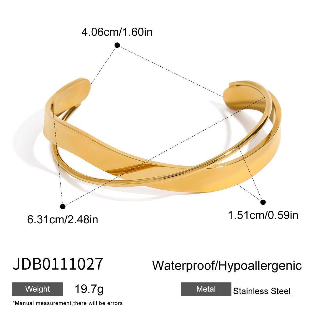 Chic 18K Gold Open Bangle with Cross Design_CWAJE4663