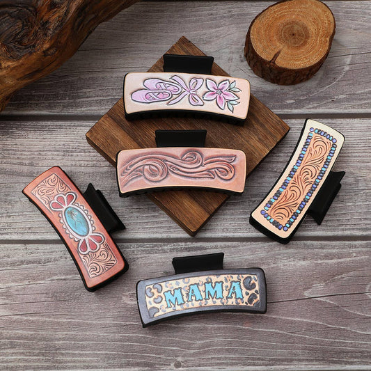 WESTERN STYLE LETTER BOW LEATHER HAIR CLAW CLIPS