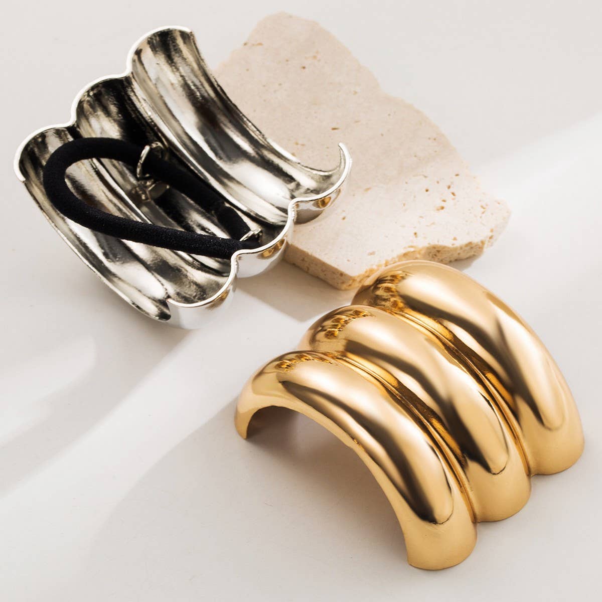 Geometric Metal Hair Tie for High Ponytail Style