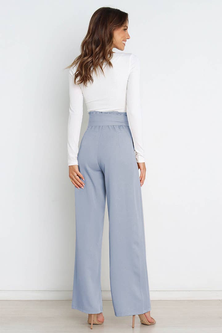 WOMEN TIED WAIST WIDE LEG OFFICE WORK PANTS