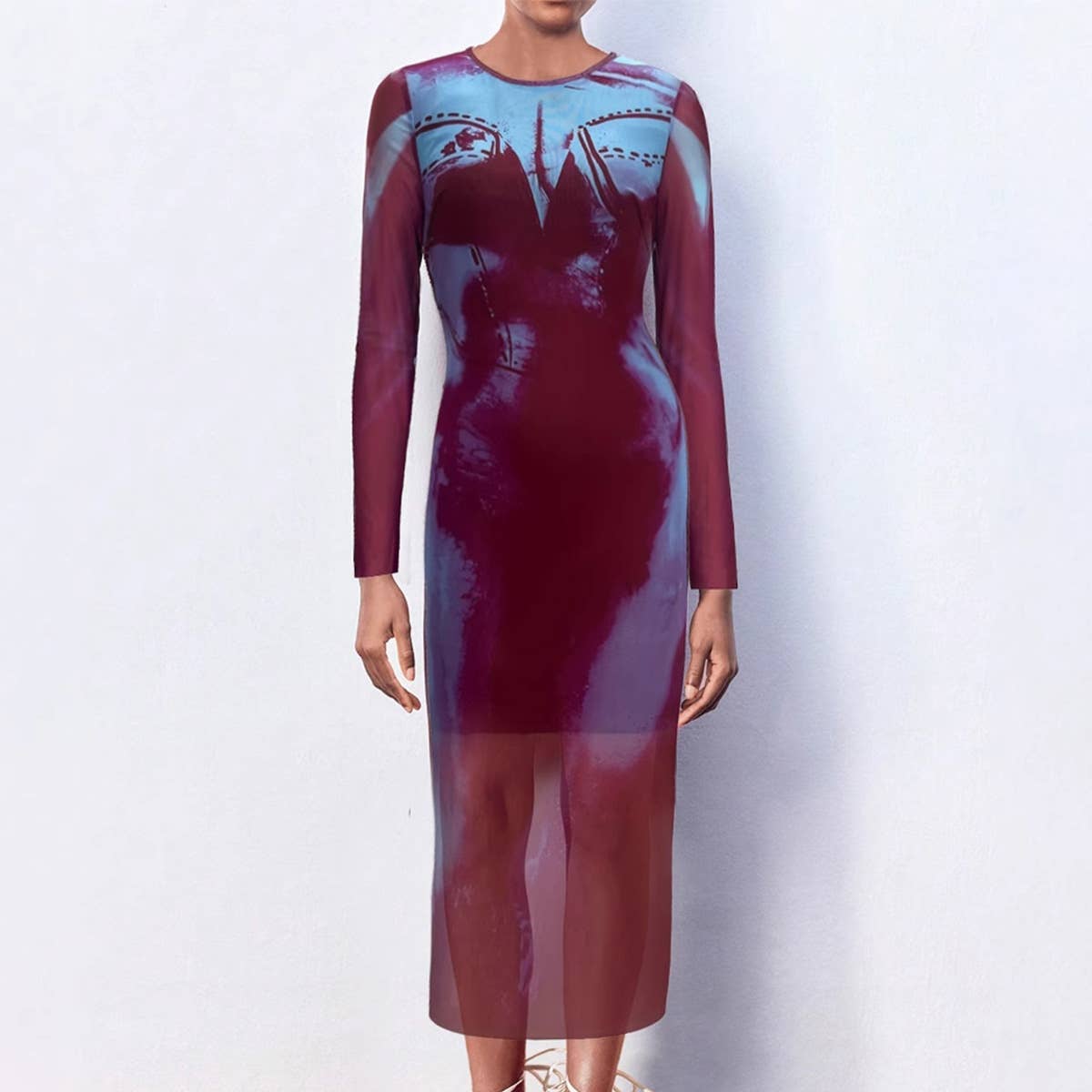 Sexy body positioning print mesh dress