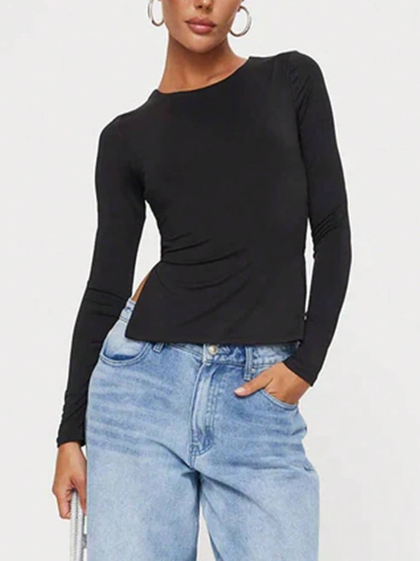 SOLID COLOR SEXY WAIST STRAP SLIM-FIT TOP