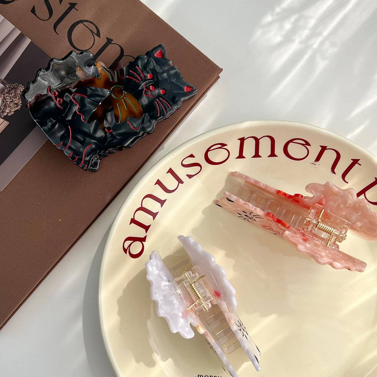 Bow Cat Acetate Hair Claw, Cute Shark Clip for Bun_CWAHA5823