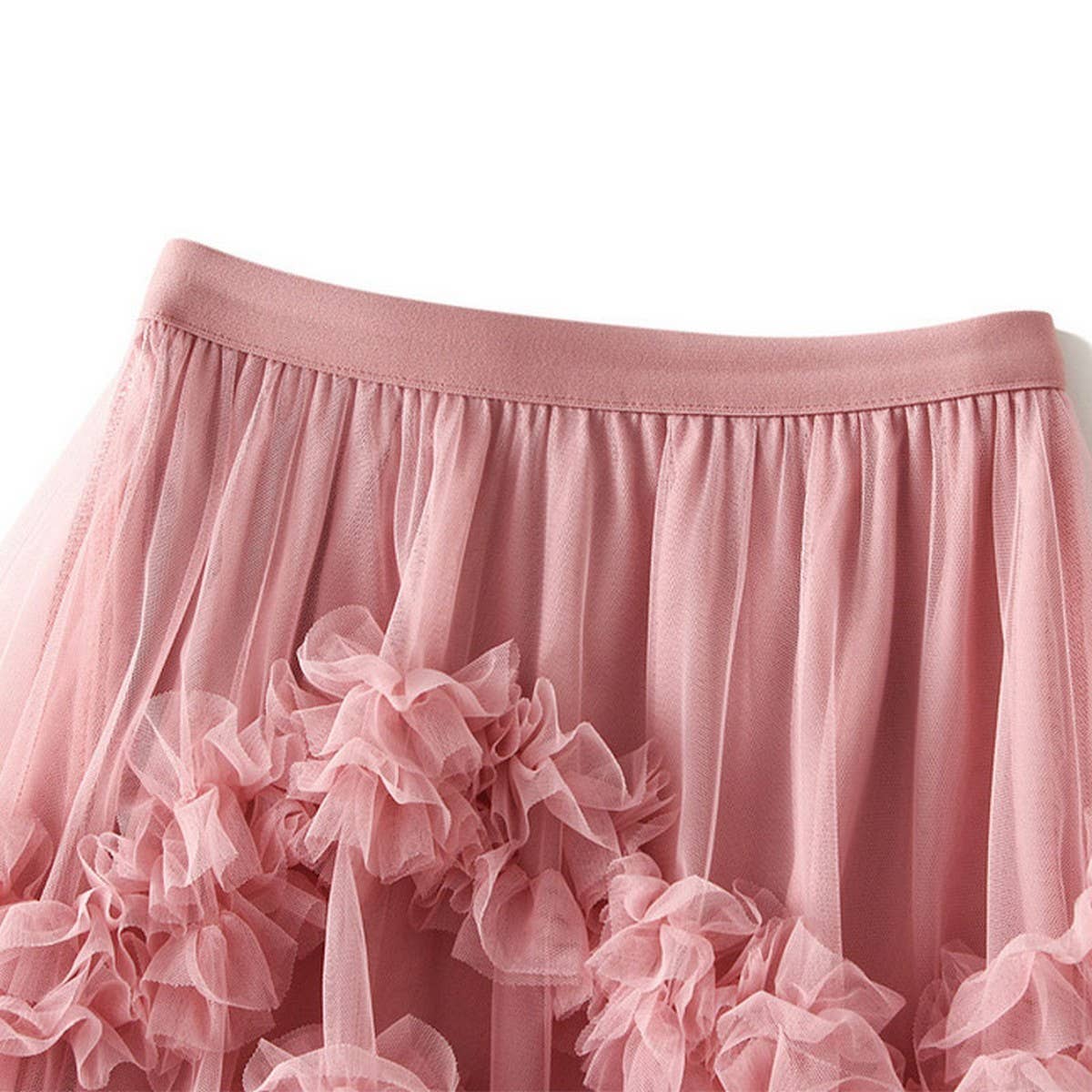 Candy Color Ruffle Tulle Irregular Midi Skirt_CWBMS0403
