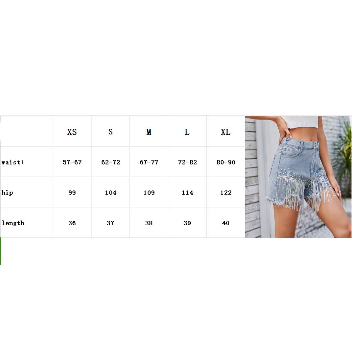 WASHED DIAMOND BEADED DENIM SHORTS FRINGE HOT PANTS