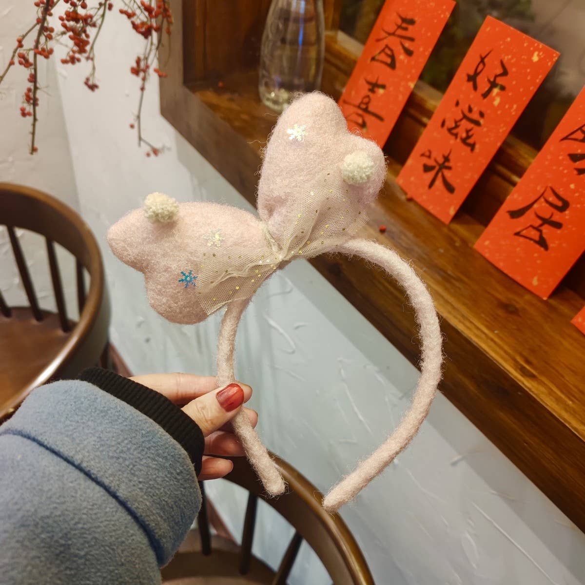 CHRISTMAS CUTE LACEBOW HAIRPIN HEADBAND DECORATION