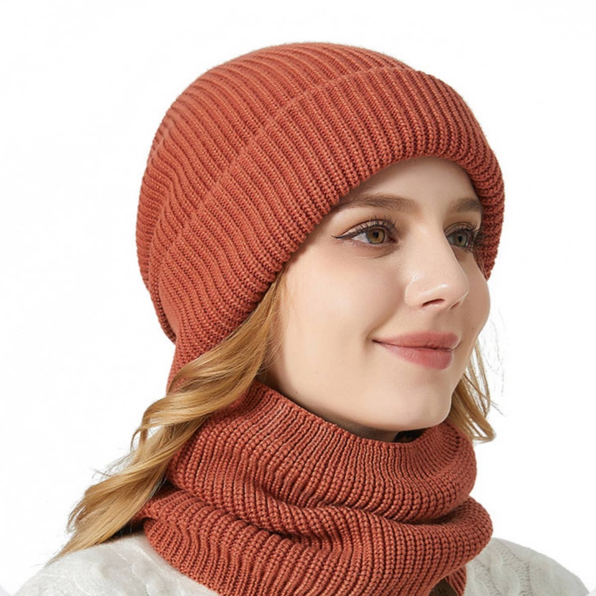 CWAH2207_WINTER THICKENED WOOLEN HAT BIB TWO-PIECE SET