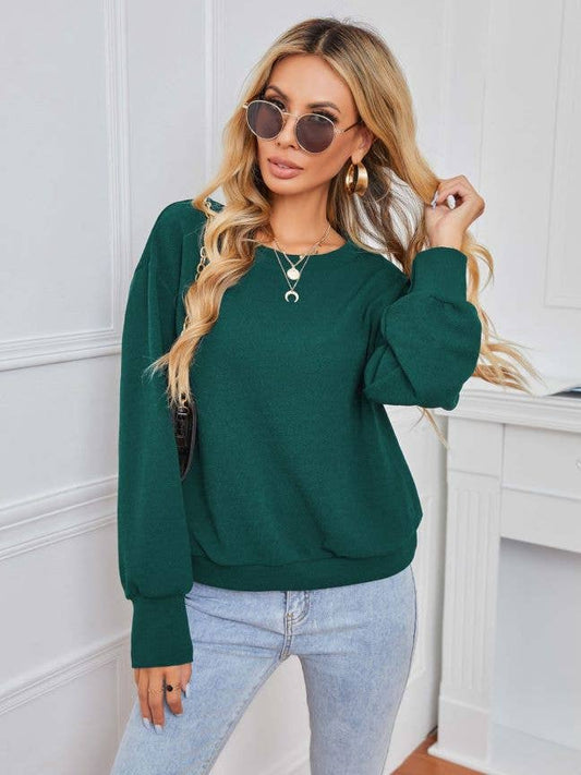 SOLID COLOR PULLOVER LONG-SLEEVED BAGGY TOP