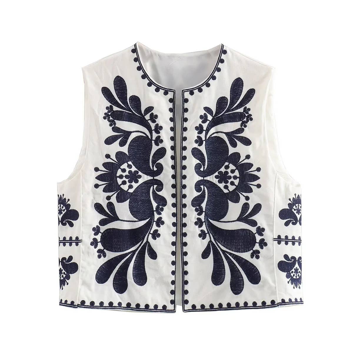 Sleeveless ethnic-style embroidered vest