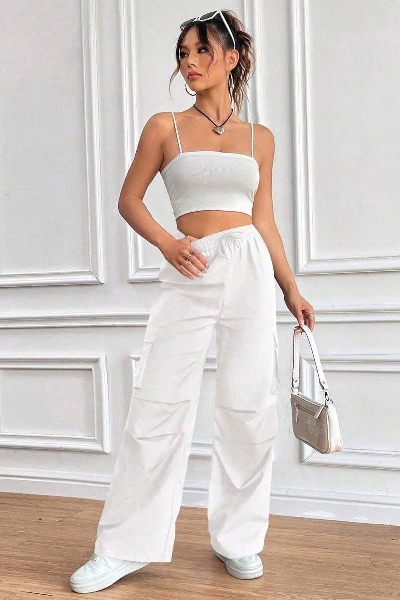 CWBLP1886_DRAWSTRING HIGH WAIST LOOSE COMMUTER OVERALLS