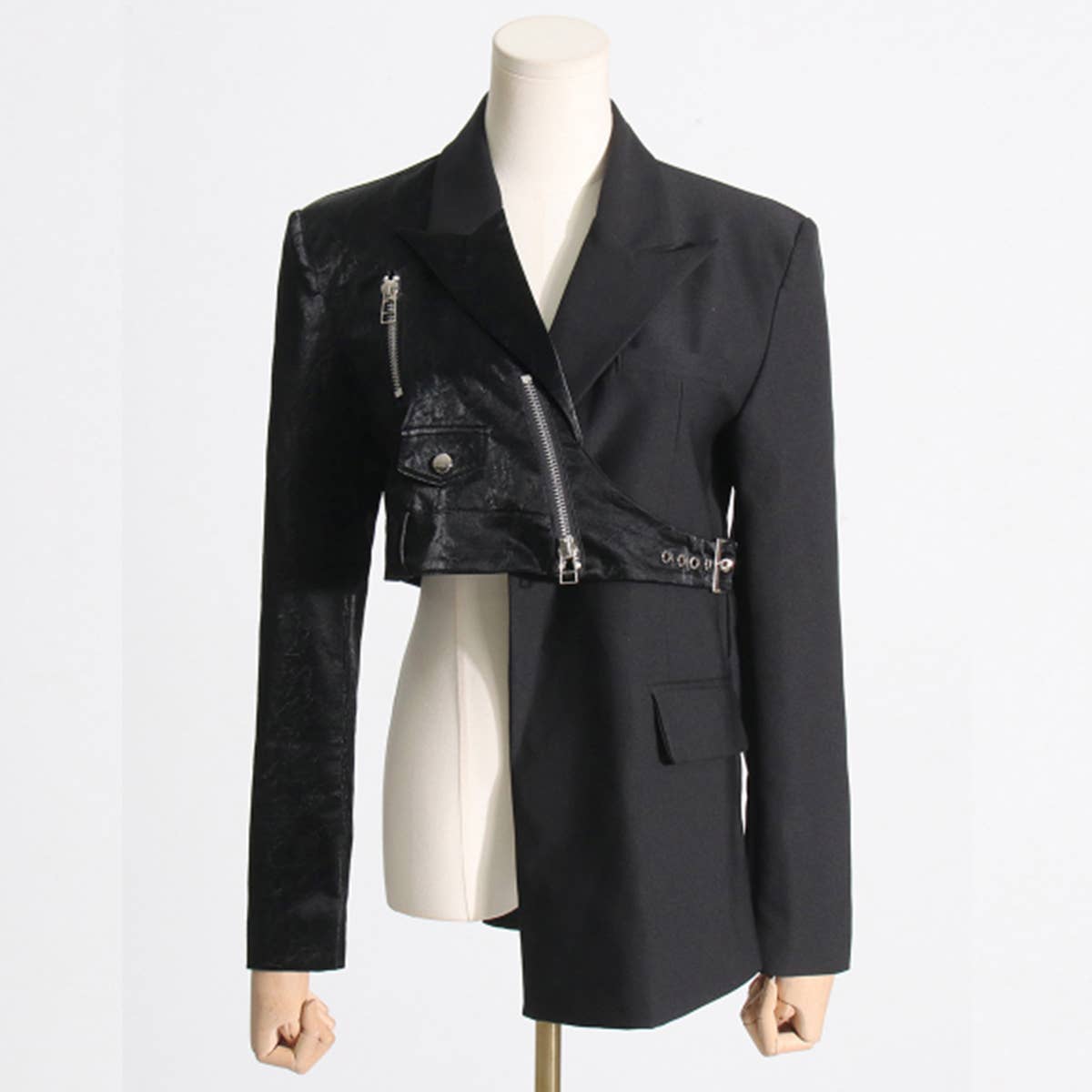 Asymmetrical Moto Blazer ??Slim Fit Street Style_CWOCO1238