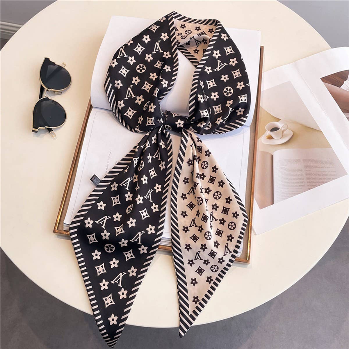 LETTER PRINT DOUBLE LAYER  HEAD SCARF