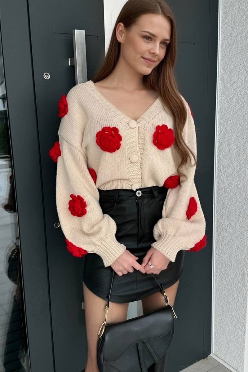 CWOSWL07082_LOOSE V-NECK BUTTON-DOWN KNITTED CARDIGAN