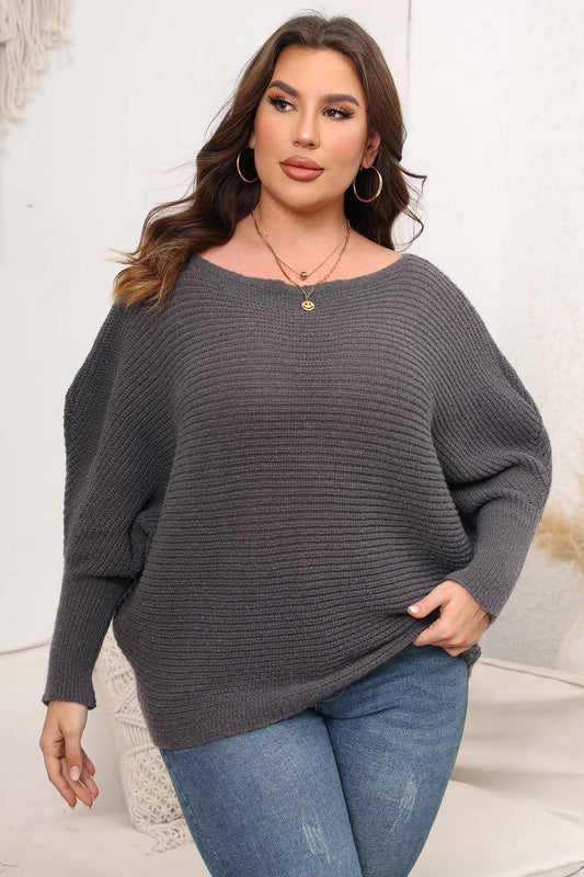 CWOSWL07414_PLUS SIZE WOMEN OFF-SHOULDER KNIT TOP