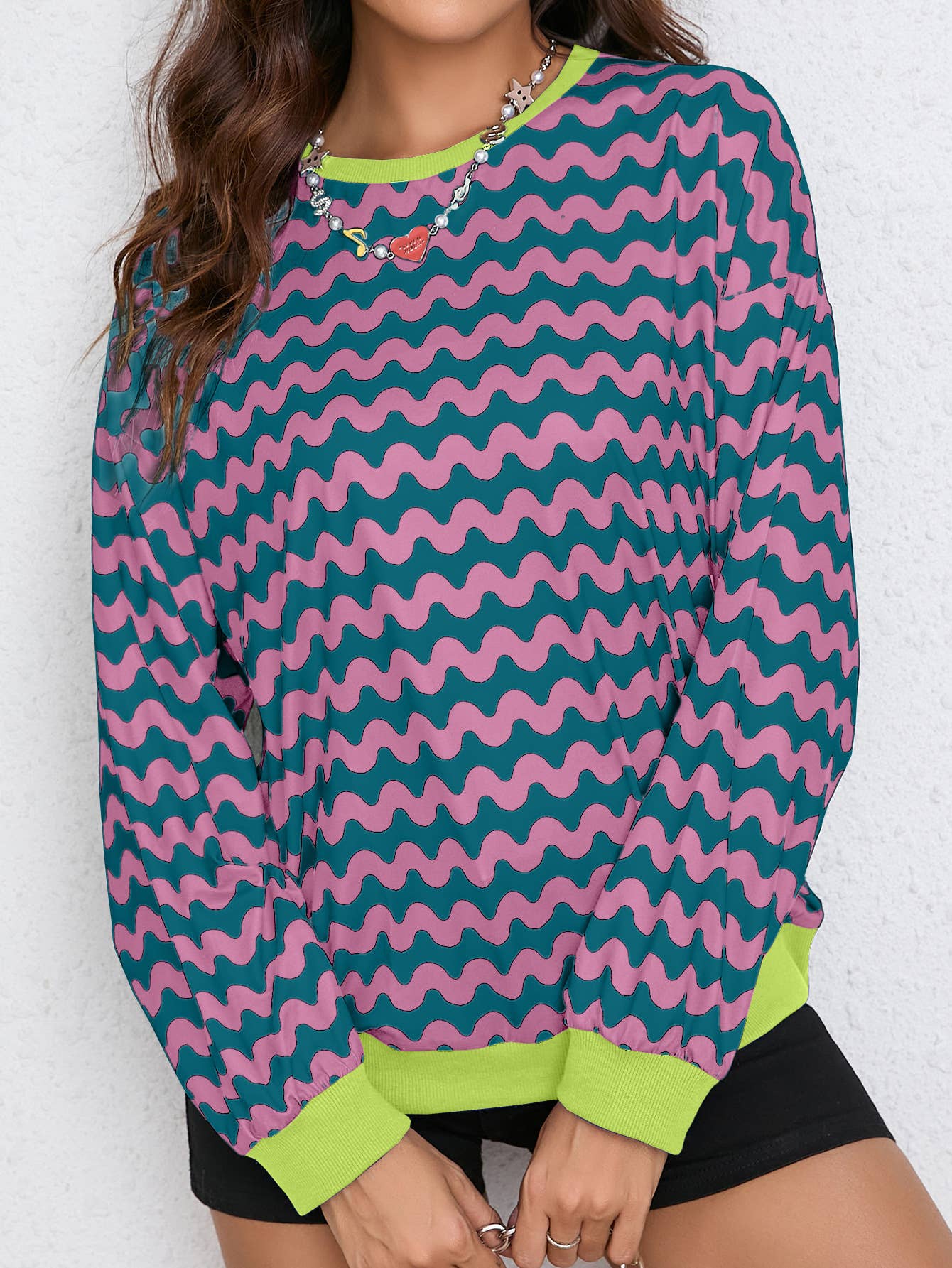 Wavy color-blocked long-sleeved sweatshirt