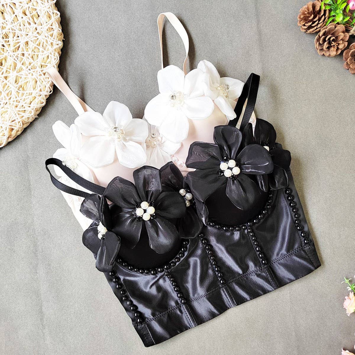 FRESH AND SWEET FLOWER PEARL HERRINGBONE CORSET