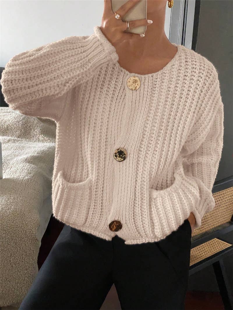 Three button long sleeve French cardigan