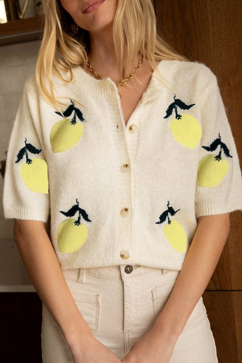 CWOCAL00714_MANGO PRINT SHORT SLEEVE BUTTON KNIT TOP