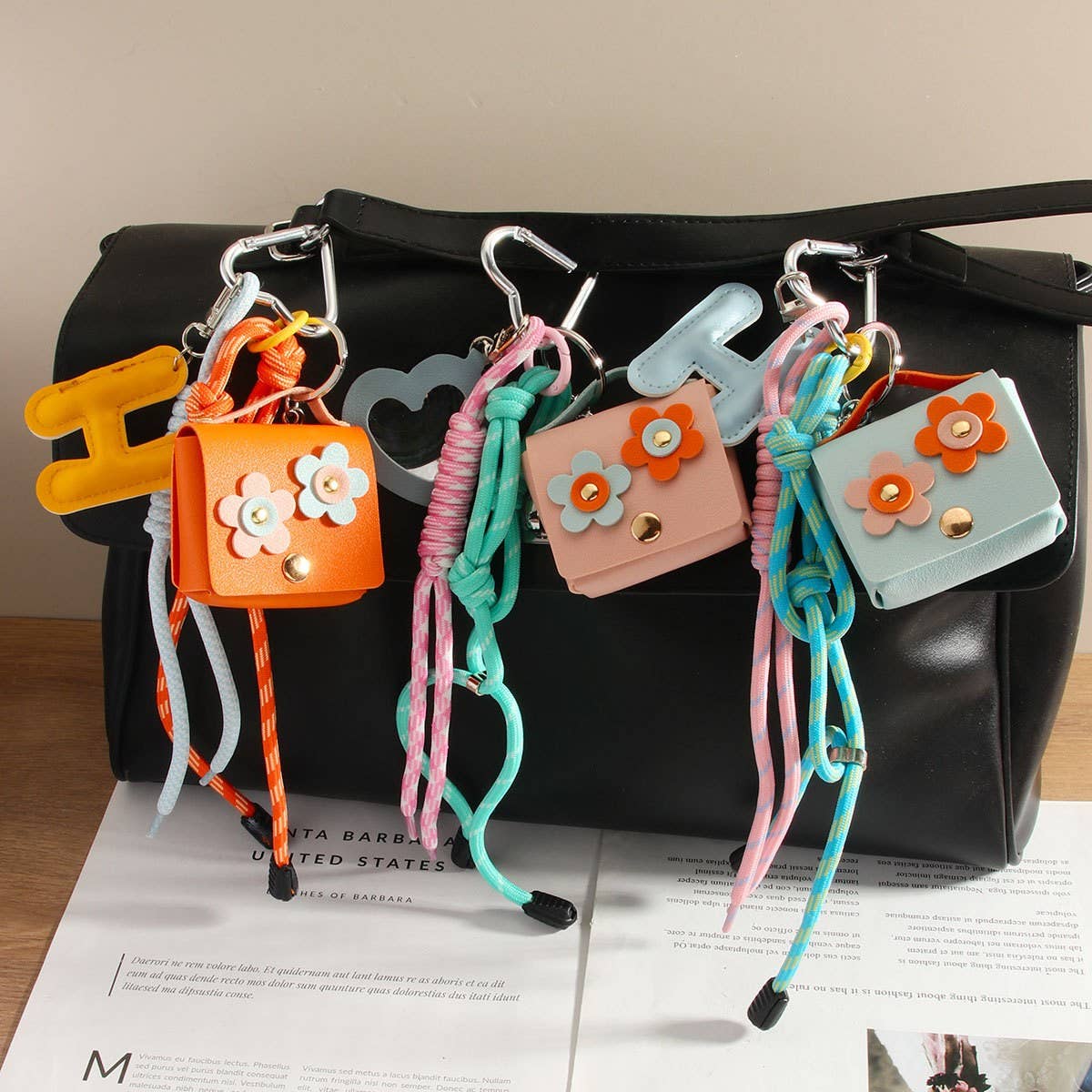 H Letter Floral Earbud Pouch Keychain