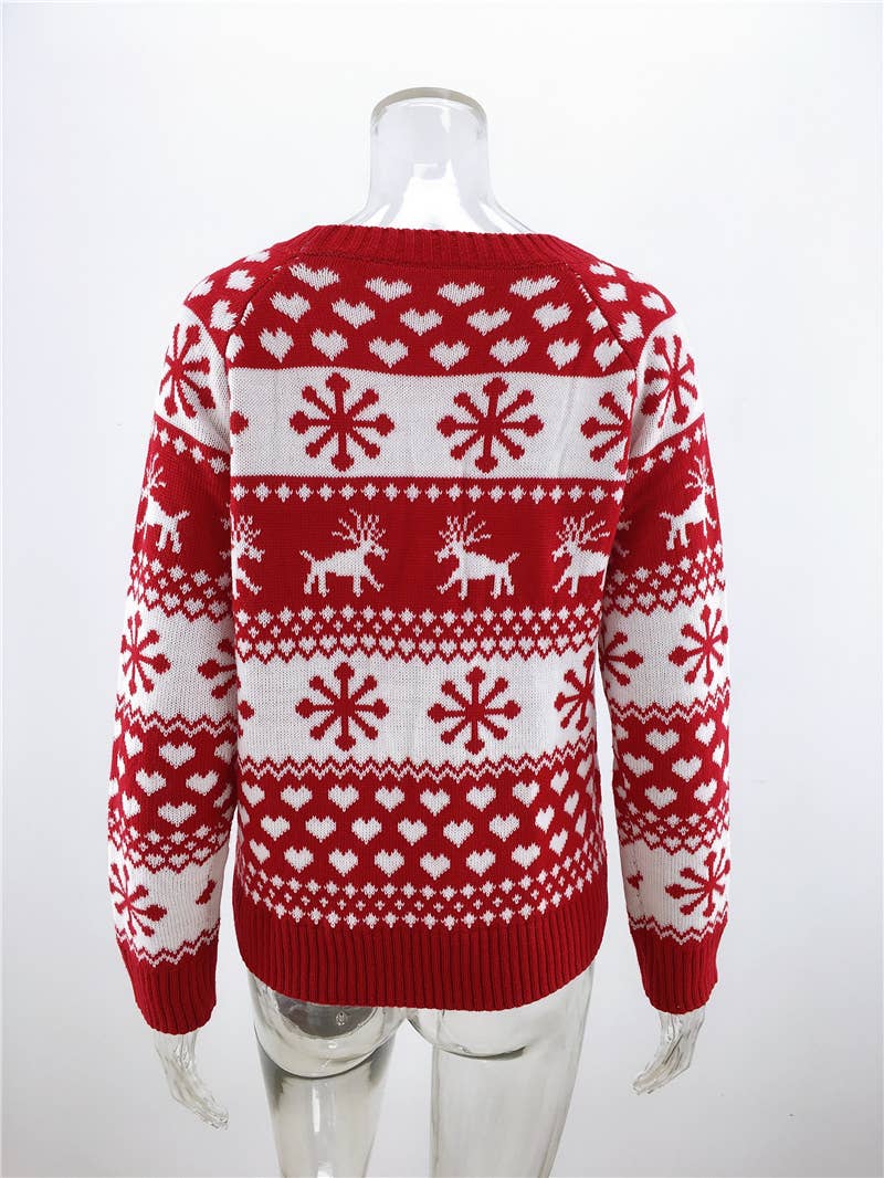 KNIT CREW NECK CHRISTMAS SNOWFLAKE PULLOVER