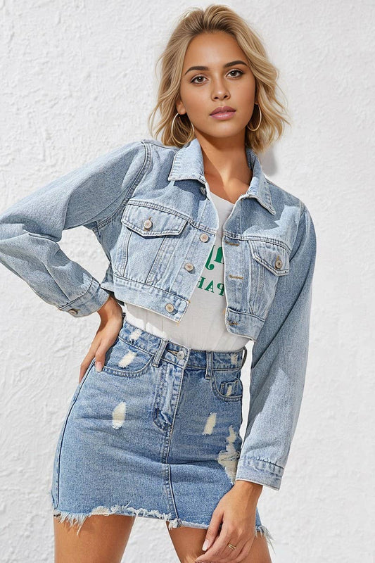 CWJJ0137_LAPEL CROPPED DENIM JACKET