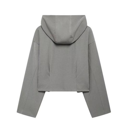 SOLID COLOR HOODED JACKET ZIPPER COAT