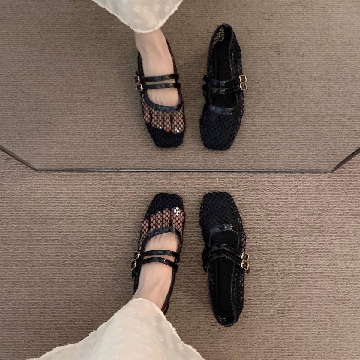 Black Mesh Mary Jane Sandals for Women_CWSHF0091