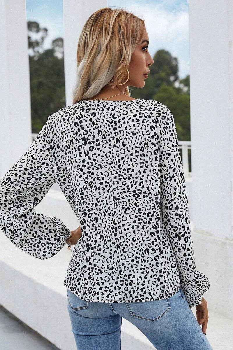 V NECK PULLOVER CHIFFON PRINT STYLE BLOUSE_CWTBLL0590