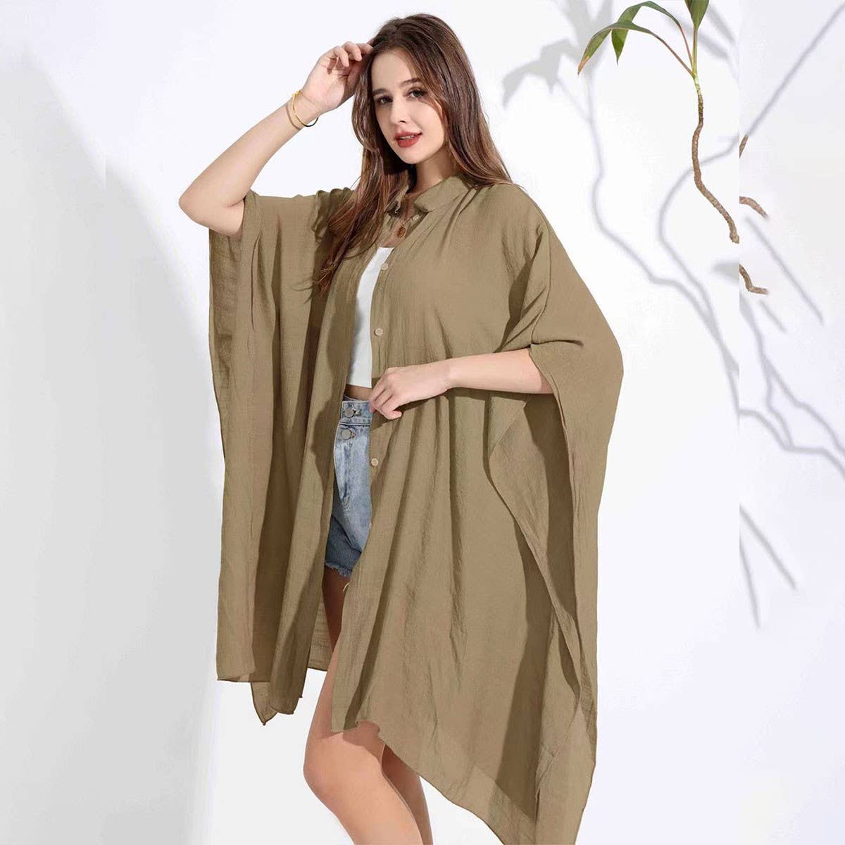 Bamboo Cotton Beach Shawl Sun Protection Cardigan_CWMM6303