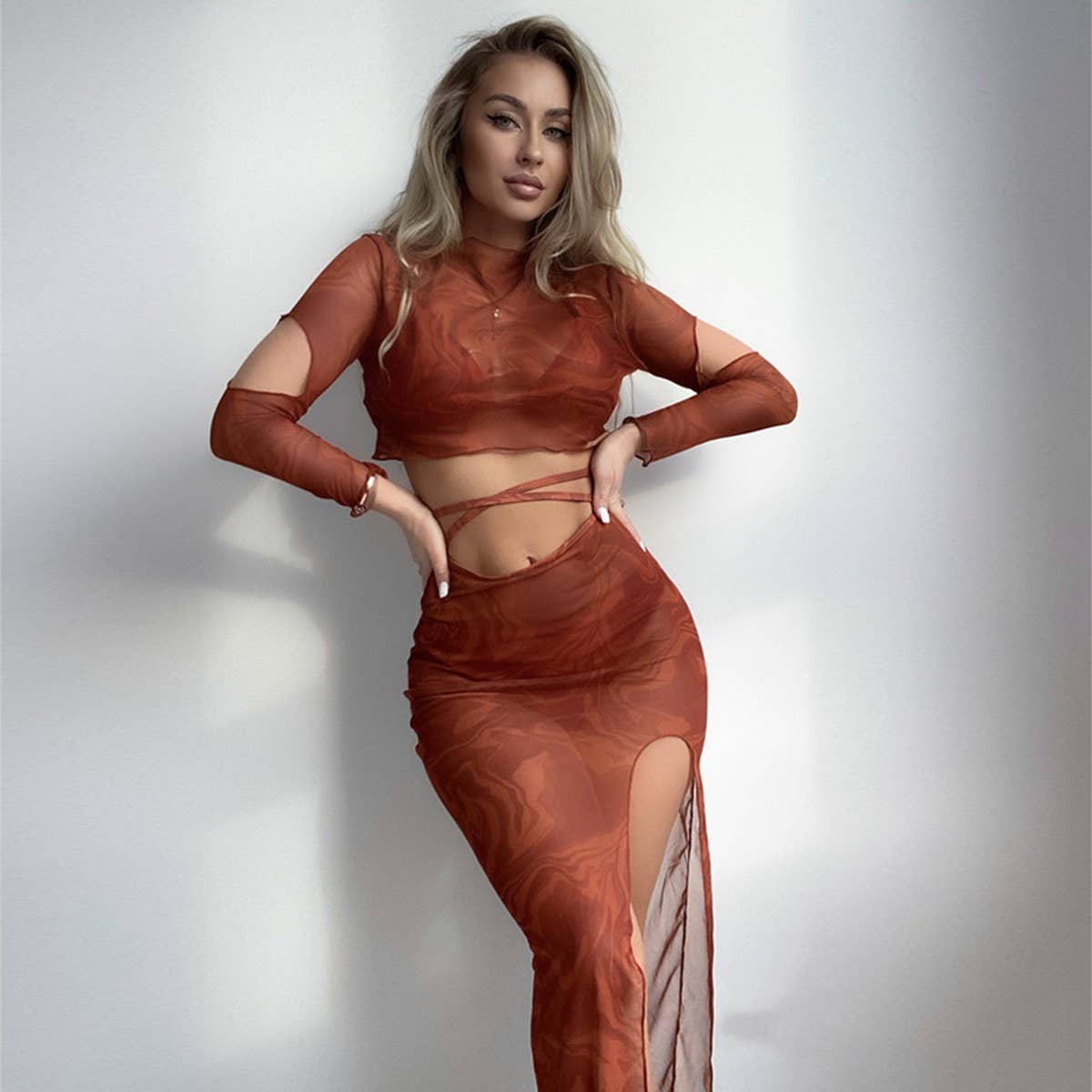 4PCS/SET BIKINI - LONG SLEEVE COVER-UP SWIMWEAR_CWMW0916