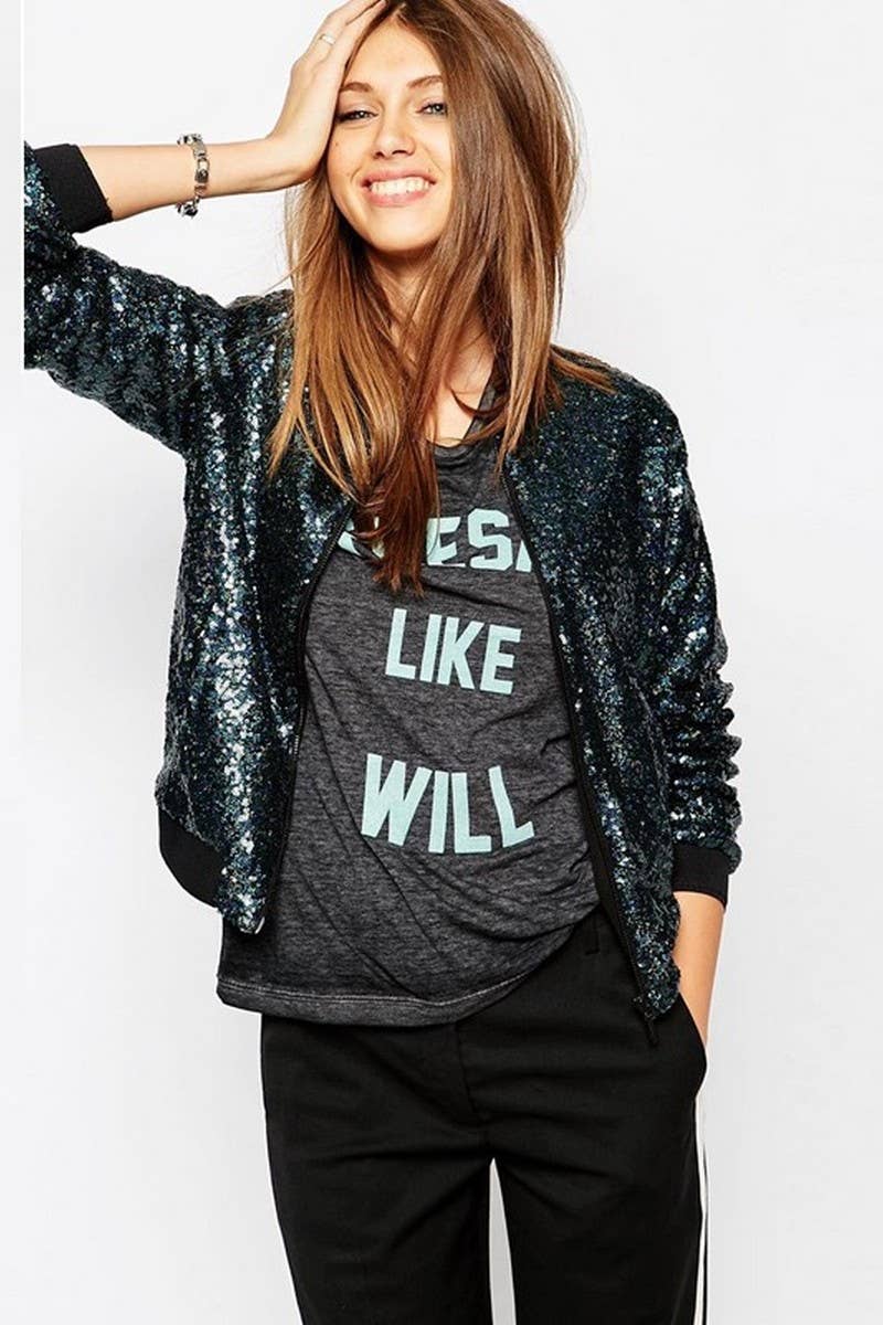 CWOCO1128_SEQUINED LONG SLEEVE ZIP-UP BASEBALL JACKET