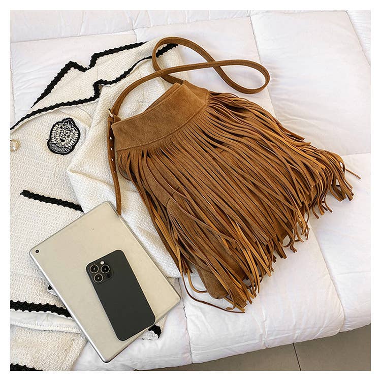 Fashionable fringed large-capacity crossbody bag
