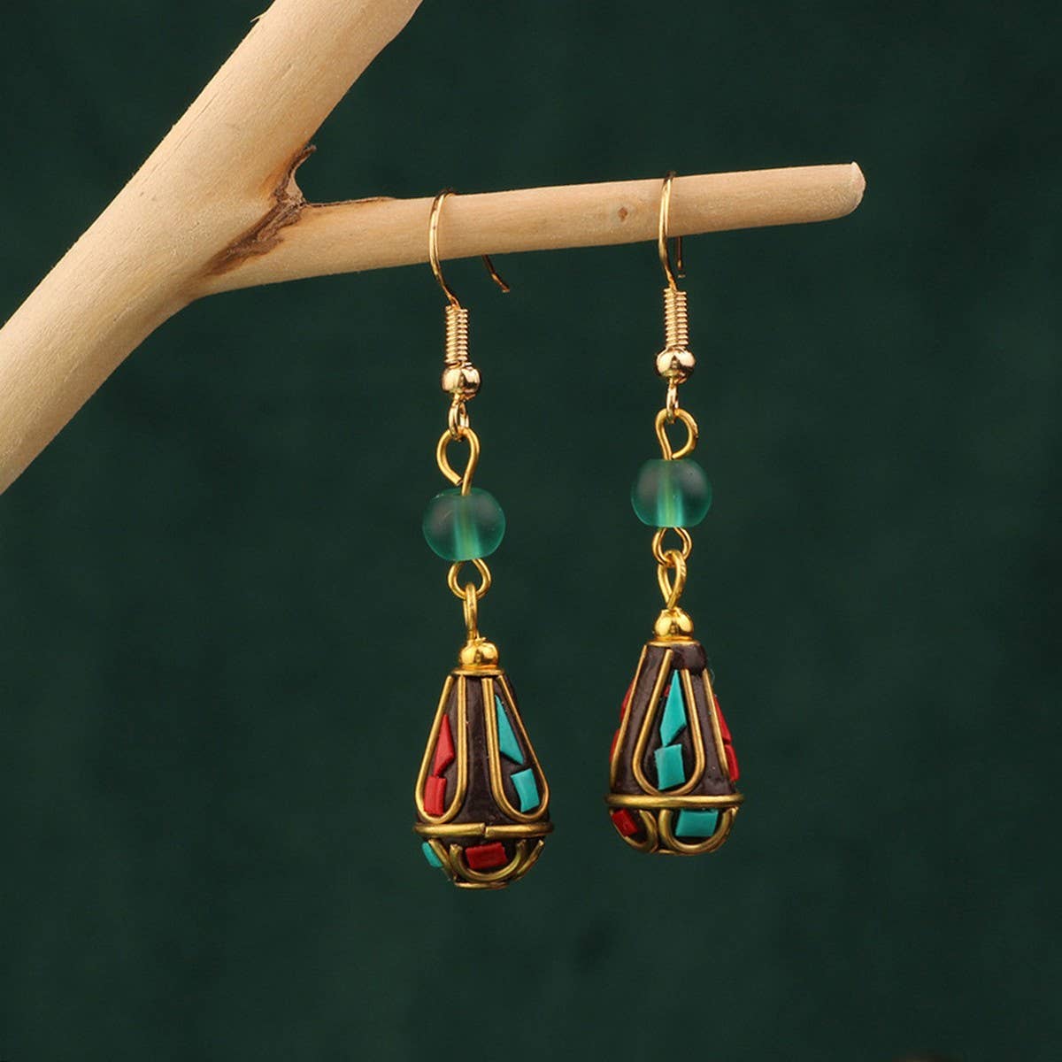 NEW NEPALESE INLAID ETHNIC GEOMETRIC EARRINGS