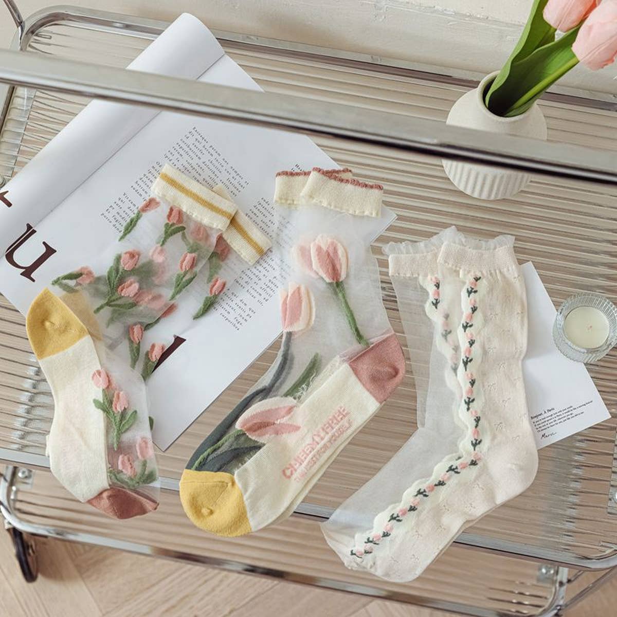 WOMEN TRANSPARENT CRYSTAL GLASS STOCKINGS