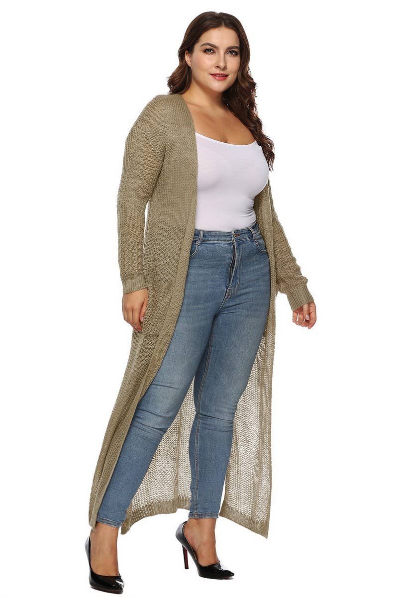 CWOSWL07413_PLUS SIZE WOMEN LONG THICK KNIT CARDIGAN