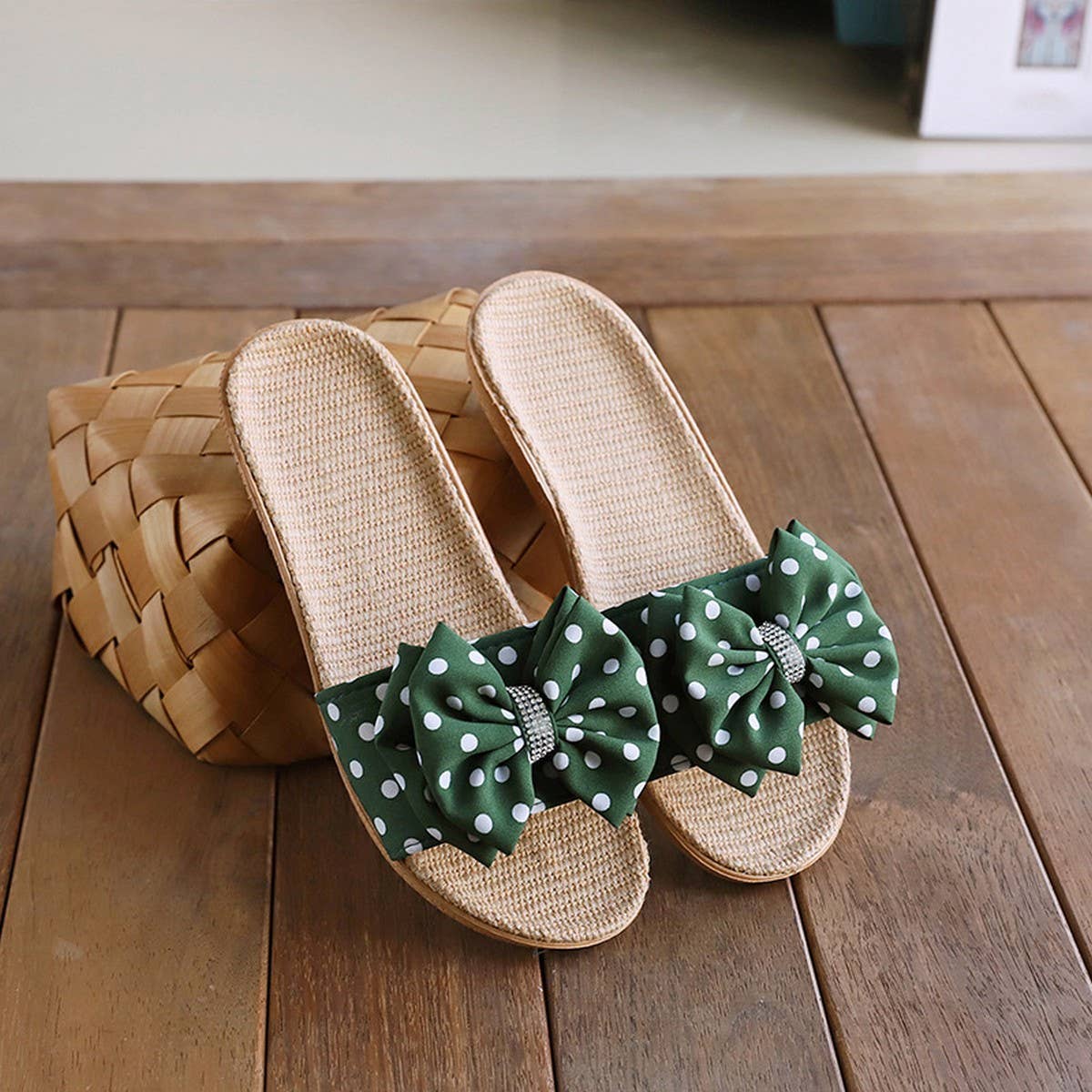 Bow Linen Summer Slippers Soft Sole, Breathable_CWSHF0188