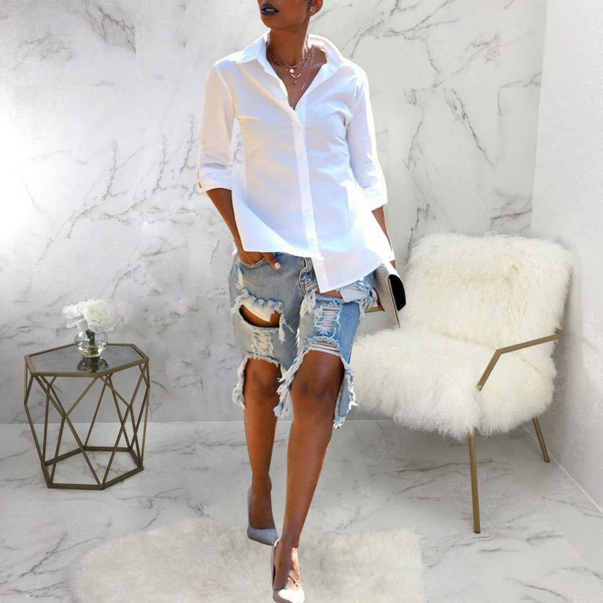 FASHIONABLE HOLE SEXY STRETCH DENIM CAPRIS_CWJS0046