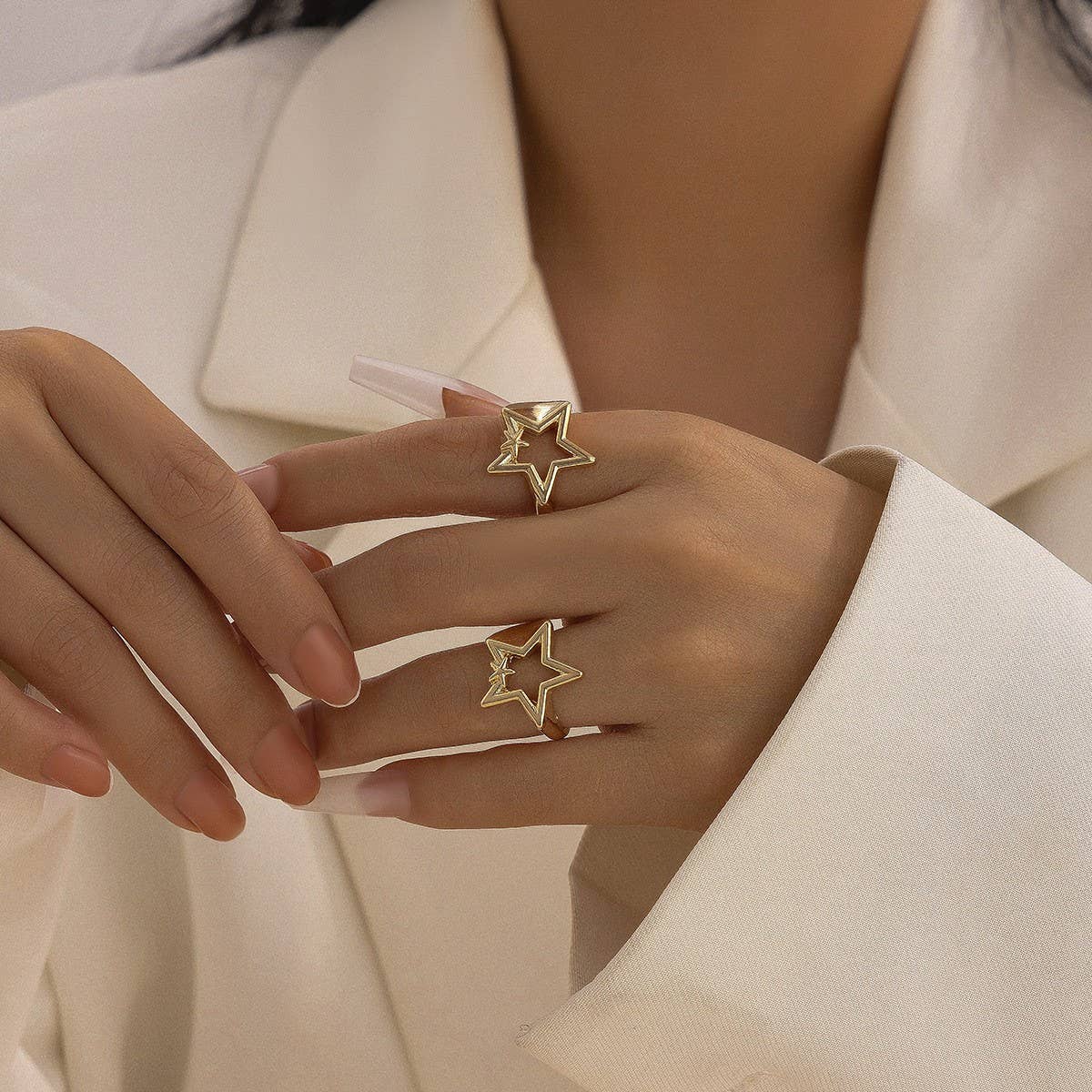 NEW FASHION FIVE-POINTED STAR OPEN ALLOY RING