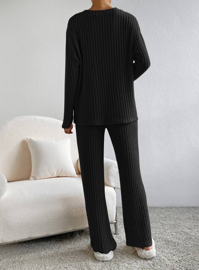 TEMPERAMENT LOOSE V-NECK PIT STRIPE KNITTED SUIT